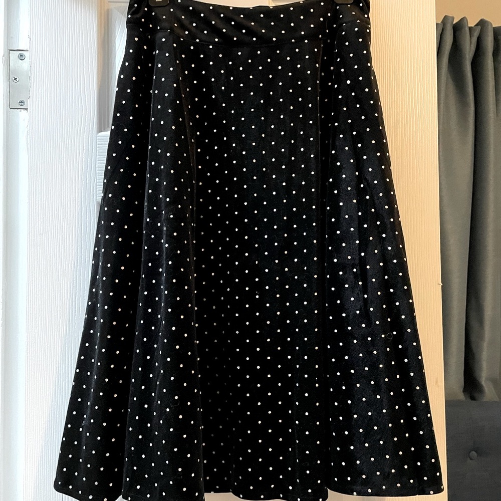 Black and silver polka dot velvet swing skirt